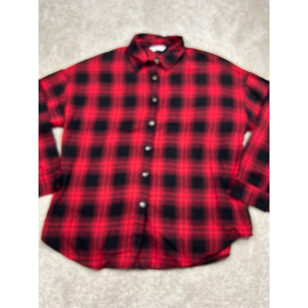 Fantaslook Womens XXL Red Black Buffalo Plaid Button Down Shirt Oversized Grunge